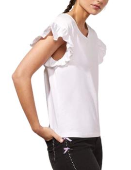 Camiseta Lolitas-L Manga Sisa Volantes Blanco