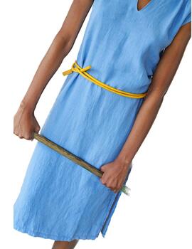 Vestido Sita Murt Básico Lino Azul