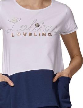Camiseta Lolitas Con Bolsillos Blanco Y Marino