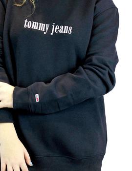 Sudadera Tommy Jeans Básica Logo Bordado Negro