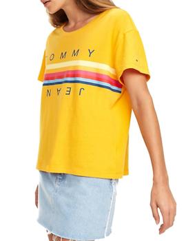 Camiseta Tommy Jeans Logo Bandera Multicolor Amarillo