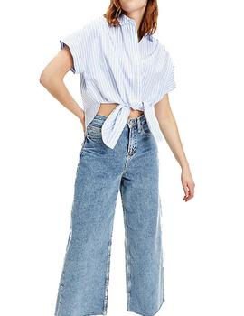 Camisa Tommy Jeans Corte Cropped Anudada Celeste