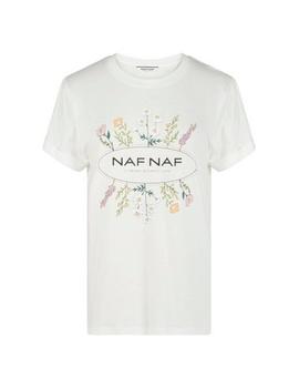 Camiseta Naf Naf Logo Con Flores Blanco
