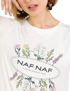 Camiseta Naf Naf Logo Con Flores Blanco
