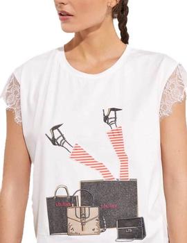 Camiseta Lolitas&L Mangas Con Puntillas Blanco