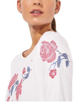 Camiseta Lolitas-L Flores Punto De Cruz Blanco