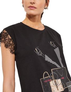 Camiseta Lolitas-L Mangas Con Puntillas Negro